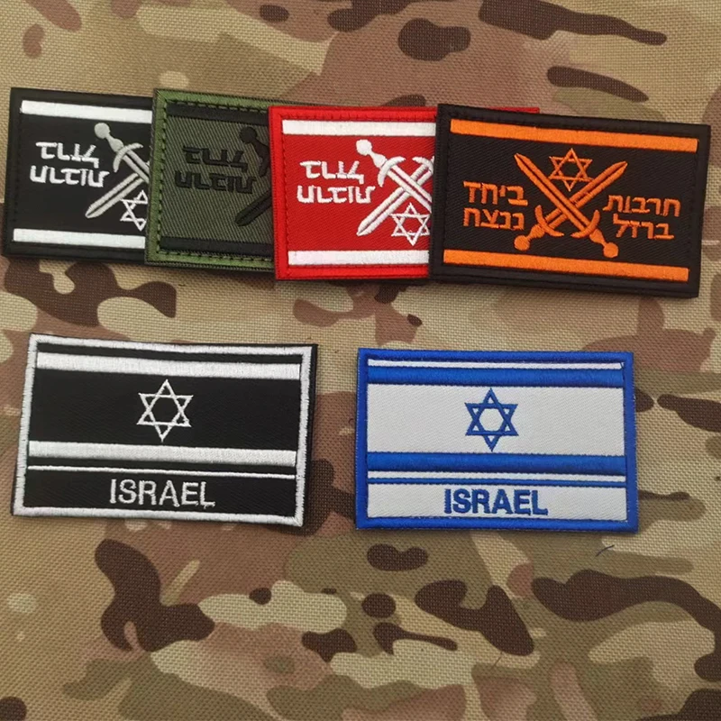 AArmy green Israel Flag Patch double-sword military Embroidered Badge Tactical Stickers On Clothing With Hook And Loop
