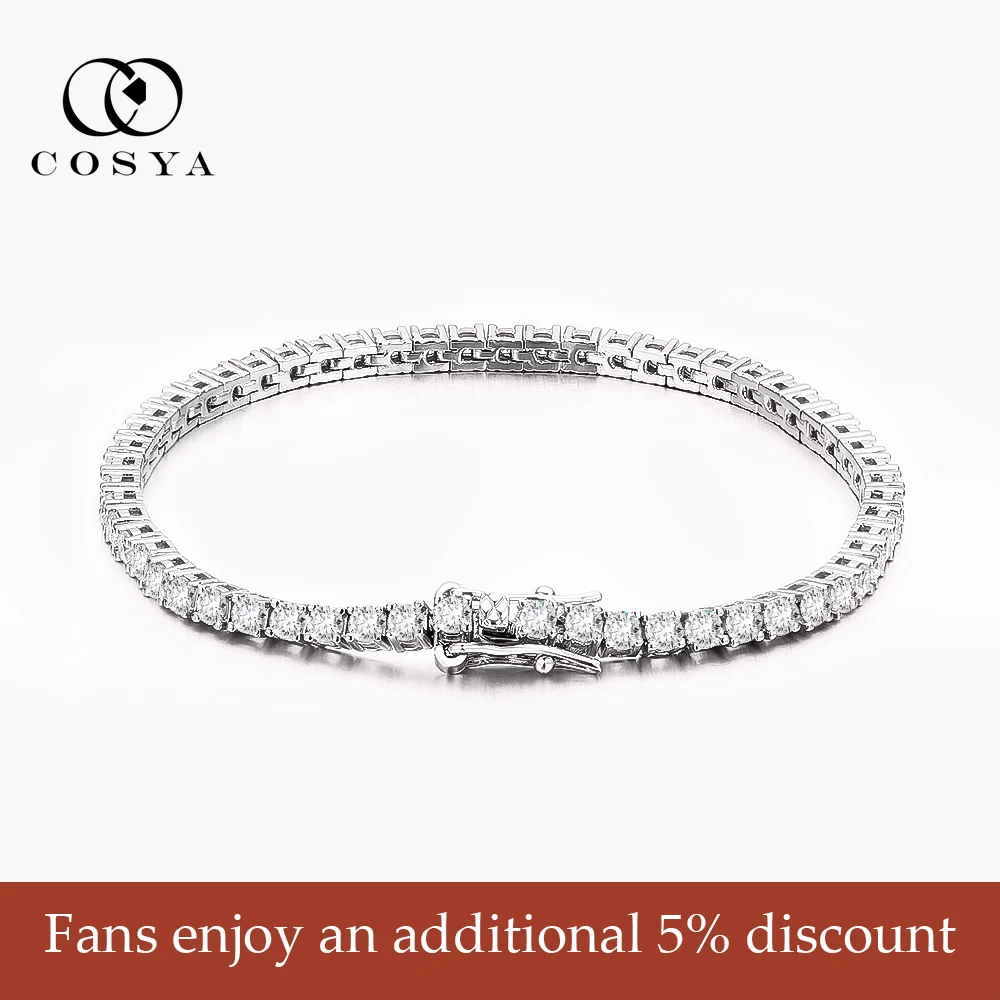 COSYA 2.5mm D Color Moissanite Tennis Bracelet Pass Diamond Tester 925 Silver Moissanite Bracelets For Women Man Party Jewelry