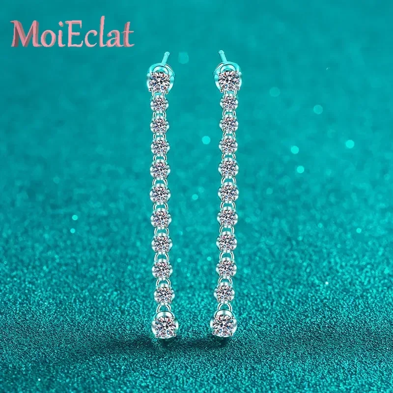 Platinum Pt950 1.18ct Moissanite Diamond Drop Earrings for Women, Sparkling Full Tassels Ear Studs Wedding Fine Jewelry