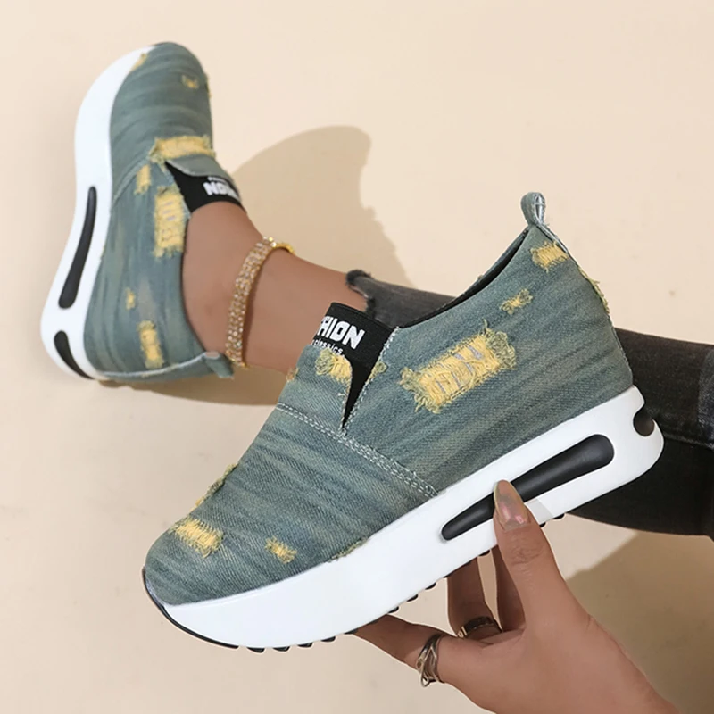 Kadın platformu Sneakers moda Denim ayakkabı rahat rahat açık ayakkabı rahat tenis Sneakers kadın artı boyutu 35-42