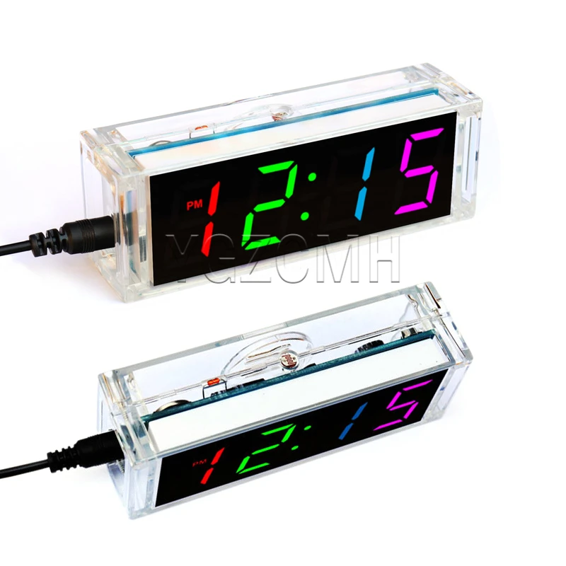 Colorful DIY Digital Clock Kit 4-in-1 Digital Tube Display Time Temperature USB Electronic Clock Diy Welding