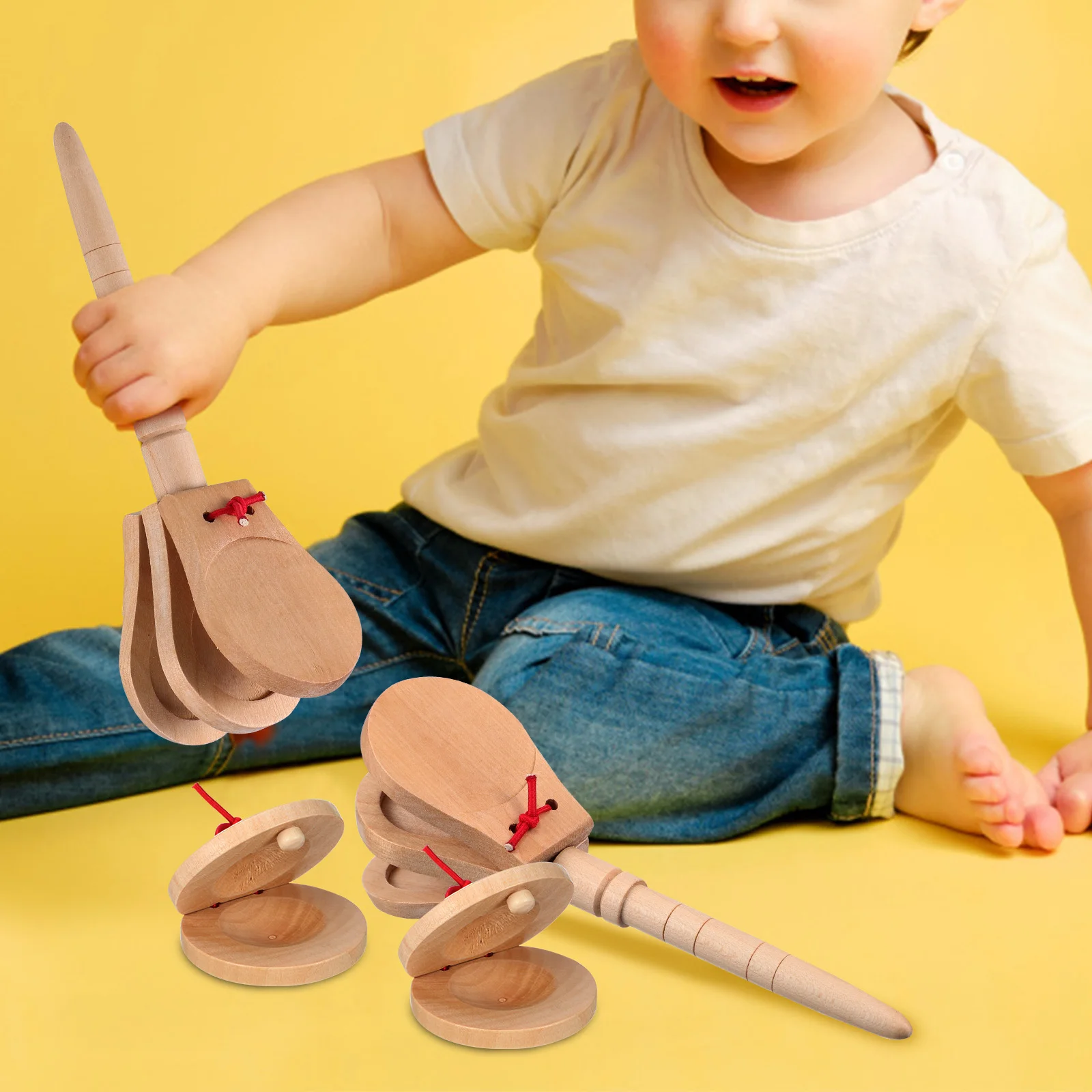 

4pcs Wooden Castanets Music Rhythm Percussion Instrument Finger Castanet Practice Tool Educational For Beginners Small Musical