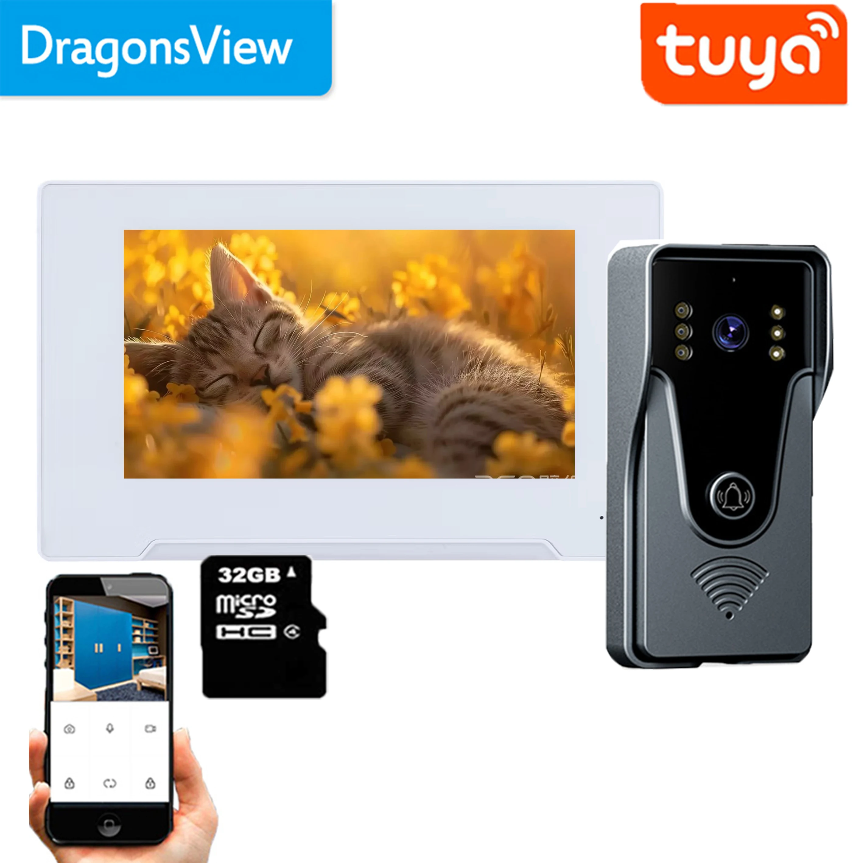 Dragonsview-Tuya Smart Home Video Door Phone, sistema de intercomunicação para Villa, apartamento, Wi-Fi, tela de toque sem fio, monitor, 7"