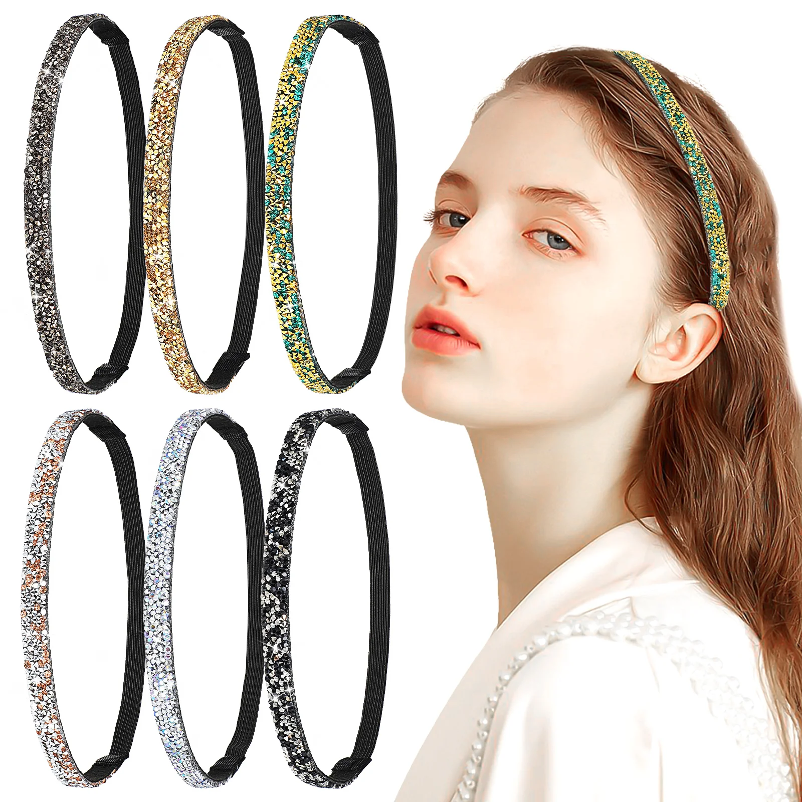 

6 Pcs Rhinestone Headband Women Hair Bands Trumpet Elastic Headbands Hoops Fabric Sequin