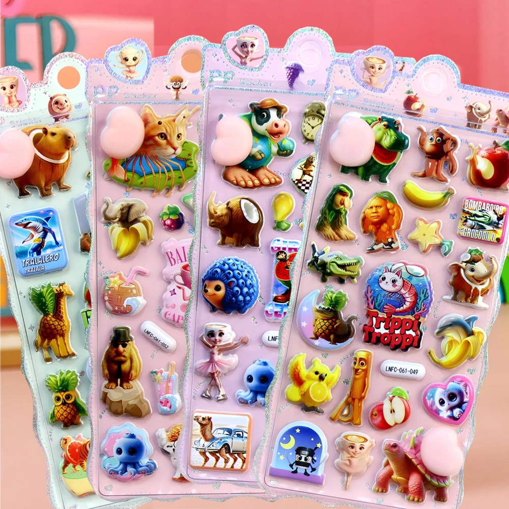 4개입 이탈리아 브레인로트 3D 버블 스티커 귀여운 텅텅텅 사후르 부드러운 핀치 가능한 엉덩이 스티커 DIY 여행가방 휴대폰 스트레스 해소 장난감