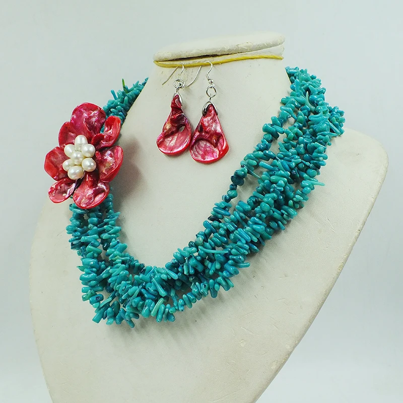 Beautiful ! Classic green  coral  shells  flower necklace 19\