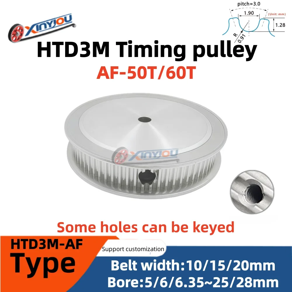 

HTD3M AF-Type Timing Pulley 50/60 Teeth for Belt Width 10/15/20mm Bore 5-28mm Toothed & Smooth Surfaces Belt Drive Systems