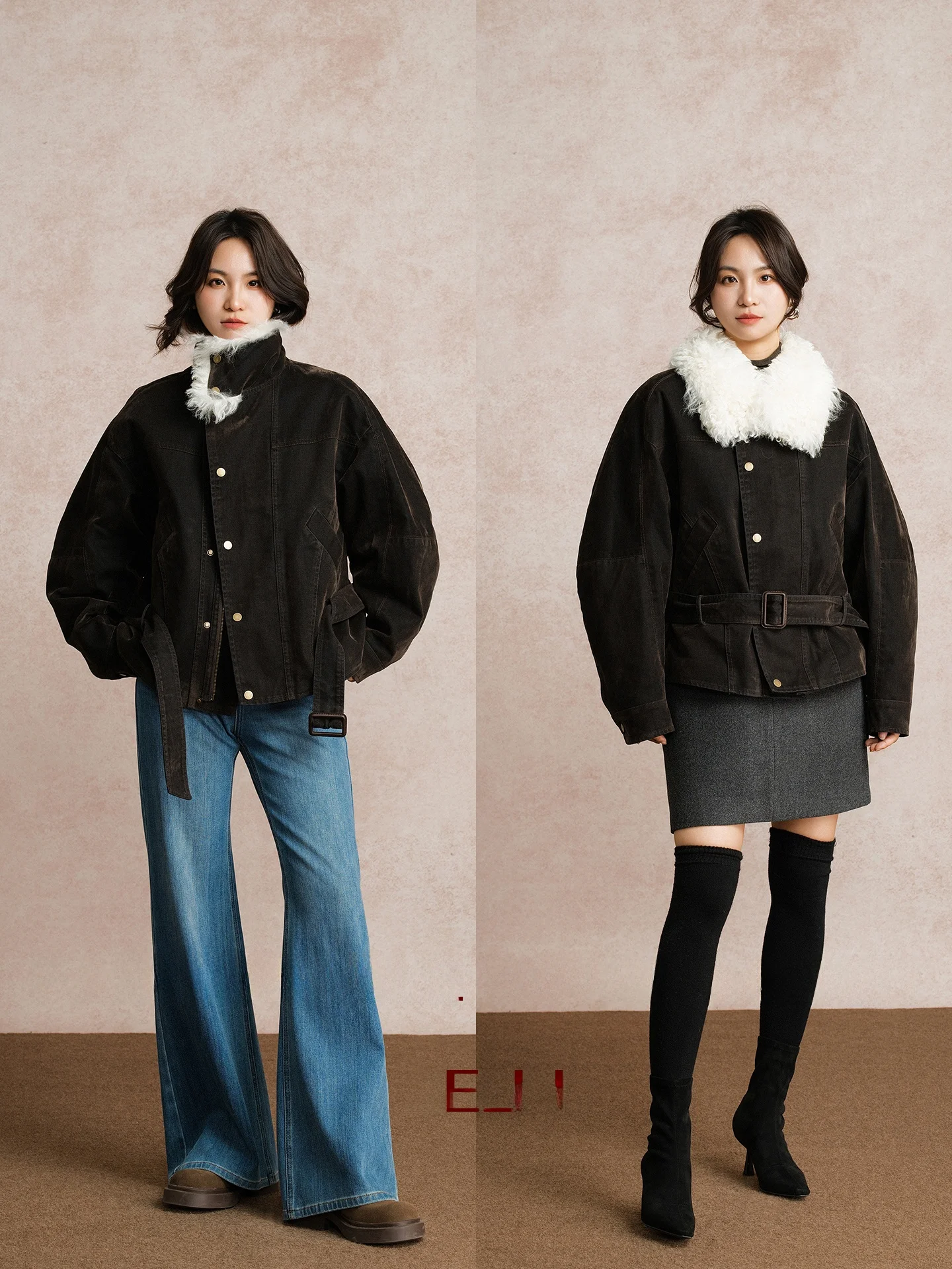 

Belin Paris Walk Toscan Curly Fur Collar ort Waist Cinched White Goose down Jaet Warmth Casual Sle Long Sve Coat