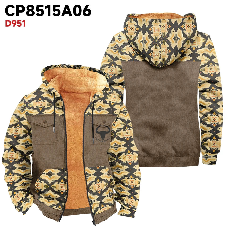 Winter men's oversized khaki patchwork printed coat, fashionable and avant-garde, thickened and warm