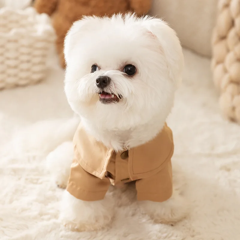 Puppy Dog Clothes Hooded Khaki Waist Windbreaker Small Puppy Outdoor Windproof Two Legged Coat Pet Apparel Dog Costume Dog Cape