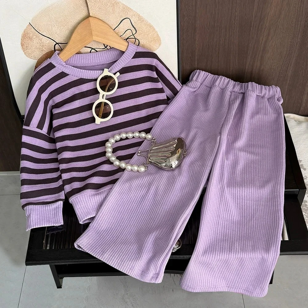 Bear Leader 3-7 Year Old Korean Version Children's Clothing Autumn Girls Outfits Long Sleeve Striped Top + Pant Casual 2 Pcs Set