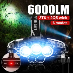 6000LM Fishing Head Flashlight 6Modes Headlight Portable Usb Rechargeable Headlamp Cycling Camping Outdoor Lighting Led Headlamp