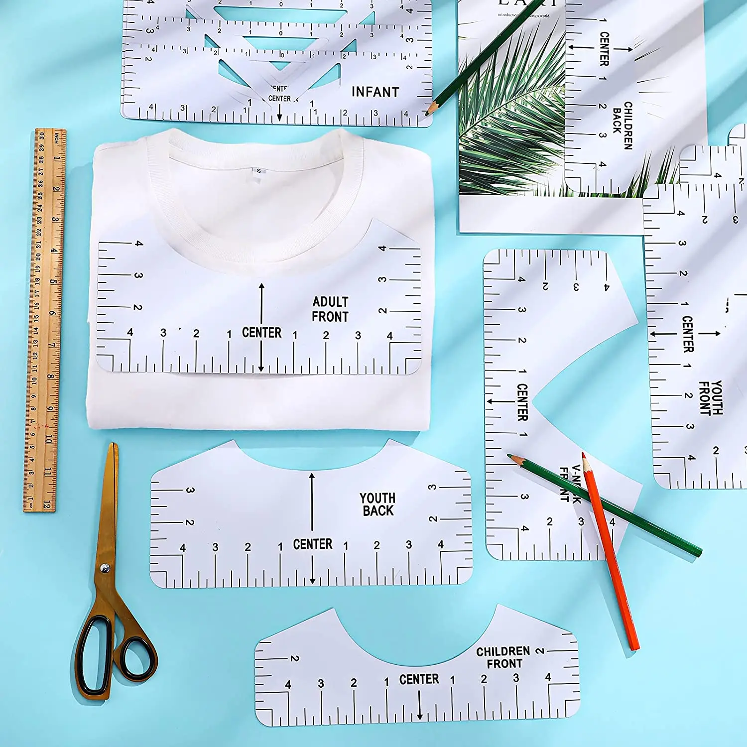 13 Pieces T-Shirt Ruler Guide Set,T-Shirt Ruler Tool,DIY Printing Rulers for Heat Press T-Shirt Center Design