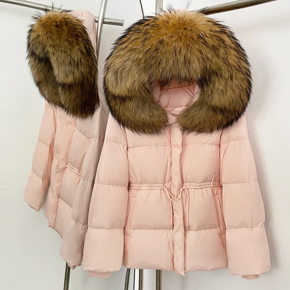 Damska kurtka z prawdziwego futra lisa, ciepła kurtka z futra, damska kurtka z kapturem, długi rękaw, puchowa kurtka puchowa na jesień i zimę.