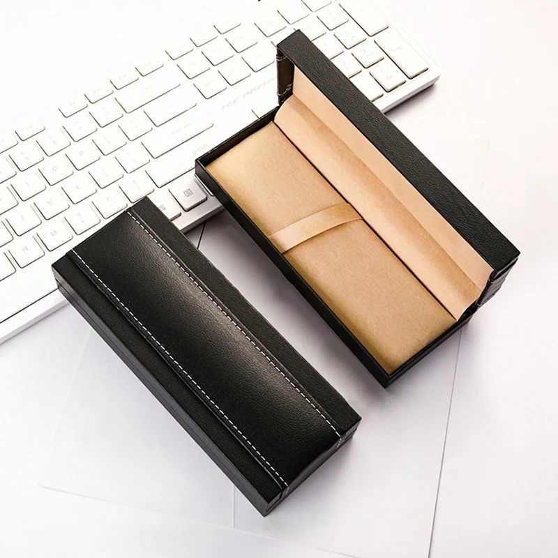 2PCS Flip Lid Pen Case Cushion Pen Presentation Display Box Business Present Collection Case Sets In Black