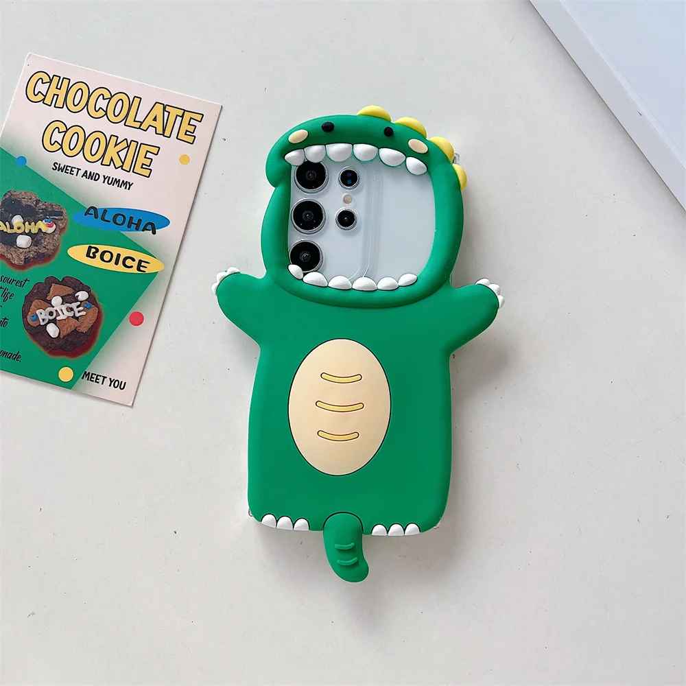 Funny Playful Big Mouth Dinosaur Phone Case for S26 Ultra Cartoon Squishy Soft Silicone Cover for SamSung Galaxy S25 S24 S23 A57