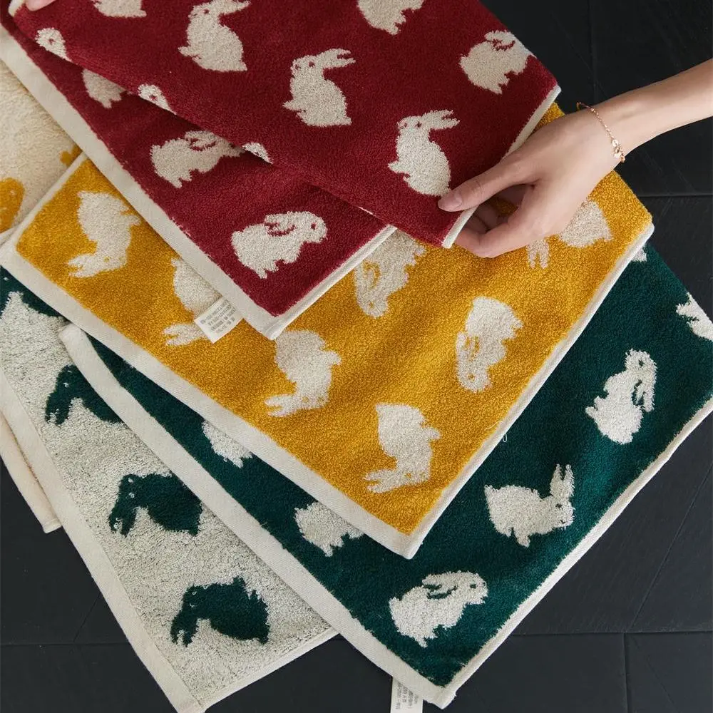 Jumping Rabbit Patter Cotton Towels Soft  Absorbent Wash Face Towel Cotton Yarn Dyed Household  Face Towel for Adult & Kids