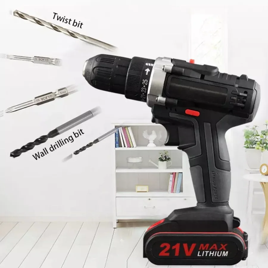 21V Electric Impact Cordless Drill High-power Lithium Battery Wireless Rechargeable Hand Drill Home DIY Electric Power Tools