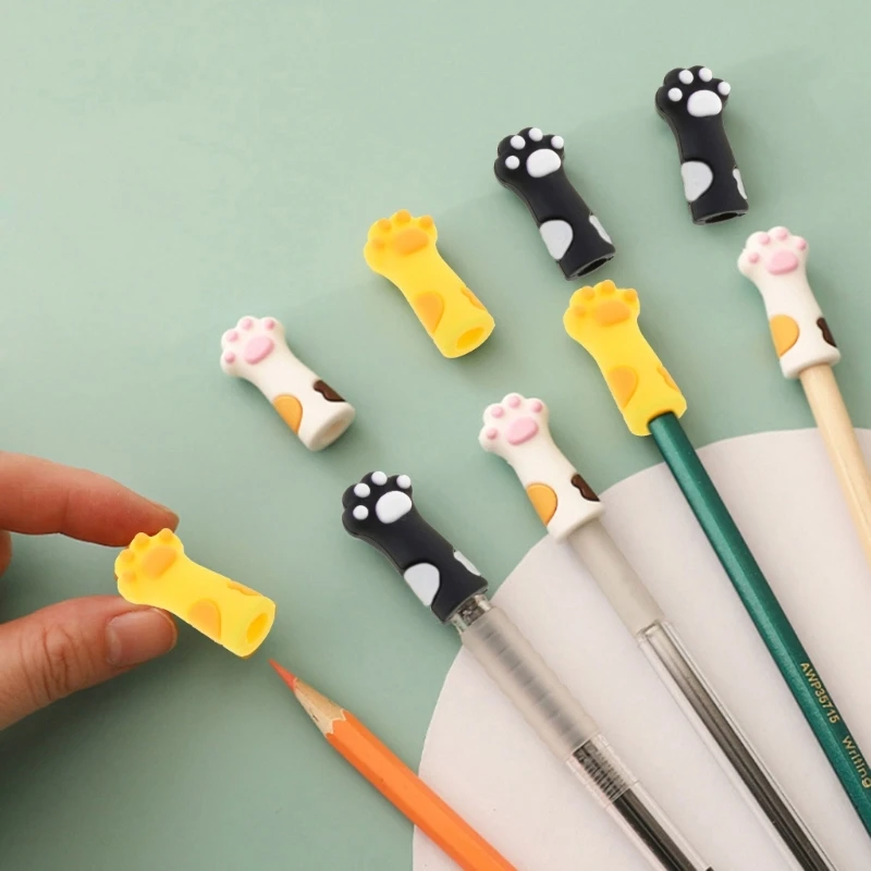 3Pieces Cute Cat Paw Pencil Topper Cartoon Pencil Topper Anti-Chewing Silicone Pencil Cap for Kid Student Class Reward Pen Top