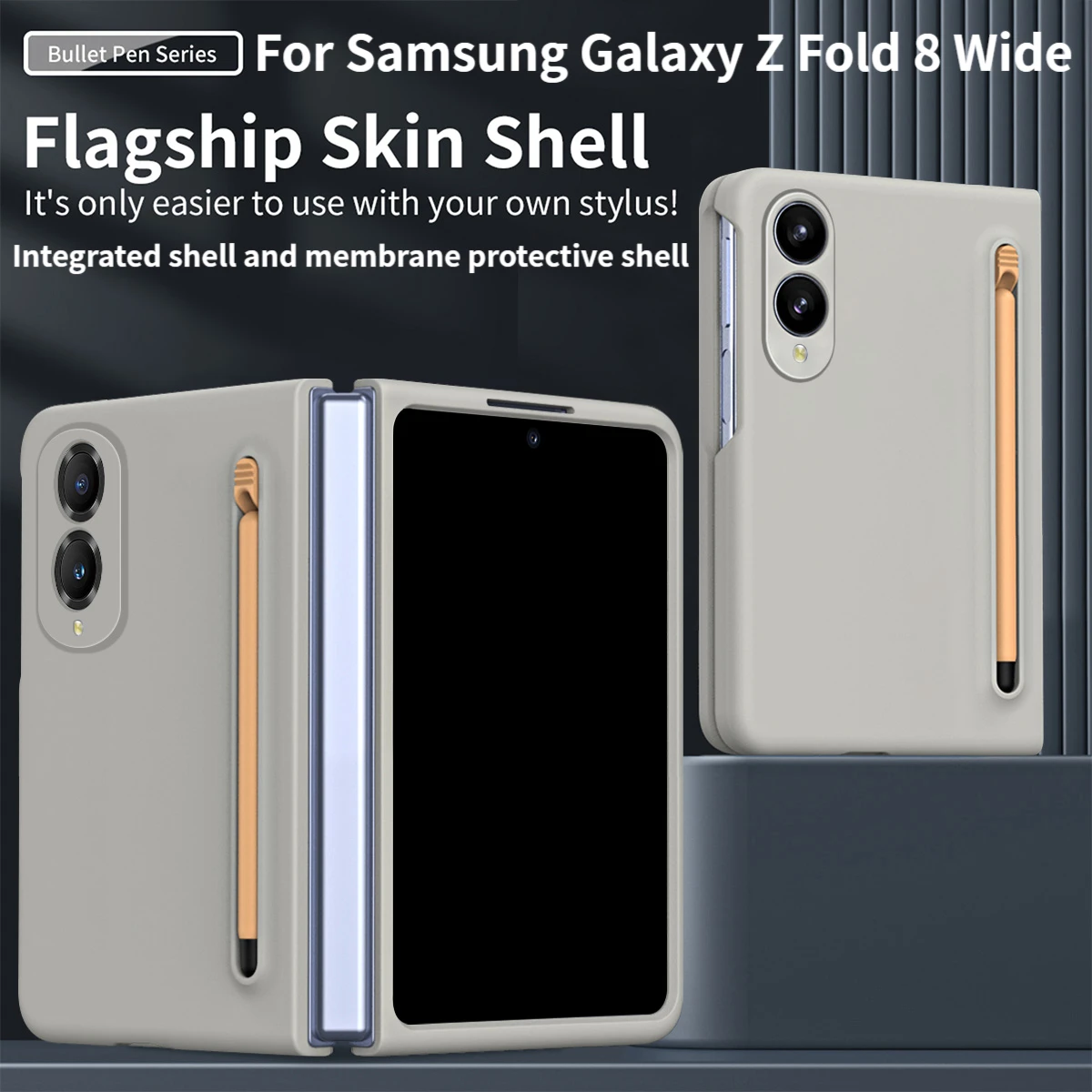 

For Samsung Galaxy Z Fold 8 Wide luxury tactile phone case, equipped with a shell-film integrated stylus folding shockproof PC p