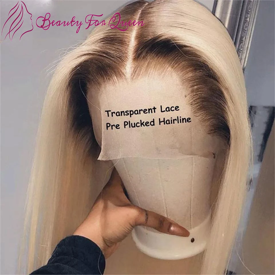 13X4 HD Lace Frontal Wig Dark Root Honey Blonde Brown Colored 613 Ombre Short Bob Wig Straight Lace Front Human Hair Wigs