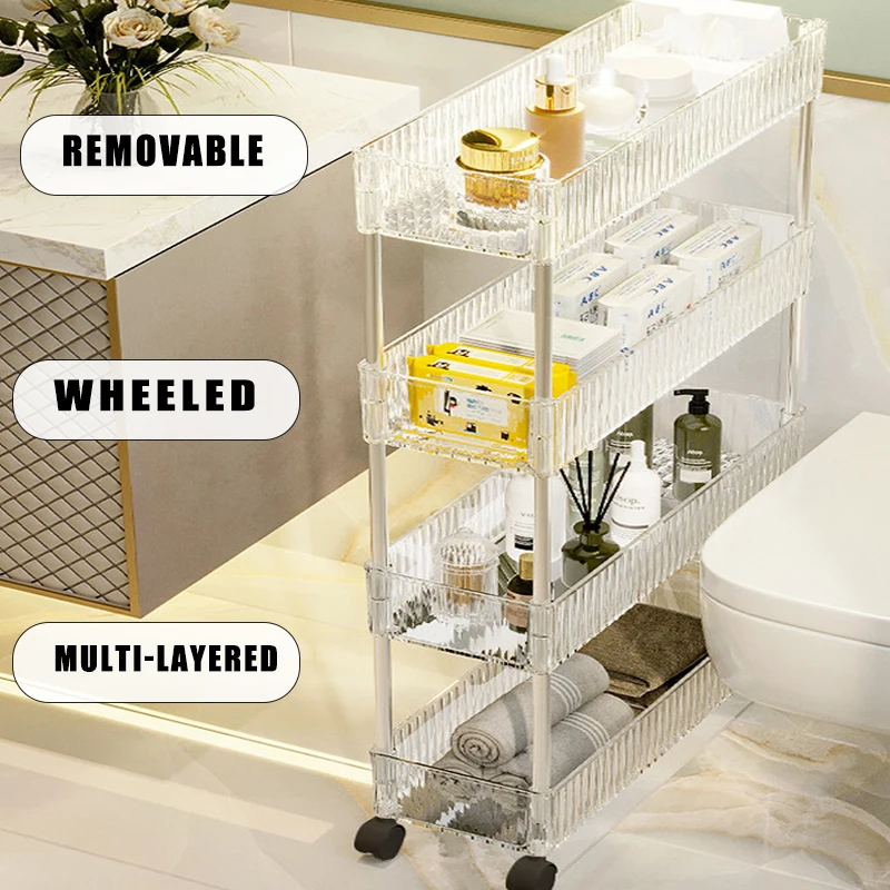 Bathroom Storage Shelf Multifunctional Storage Cart Rolling Movable Gap Storage Rack Kitchen Bathroom And Livingroom Organizer