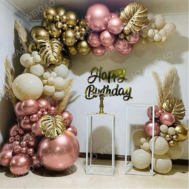 

1set Red Gold Sand White Balloons Arch Garland Kit Metal Balloons Plam Leaves DIY Birthday Wedding Arch Valentine's Day Balloons