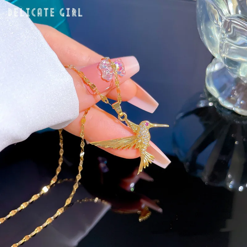 Edelstahl-Halskette mit blauem Kolibri-Anhänger für Damen, trendige fliegende Vogel-Halskette, Choker, ästhetischer Schmuck, Geschenk – Detail 8