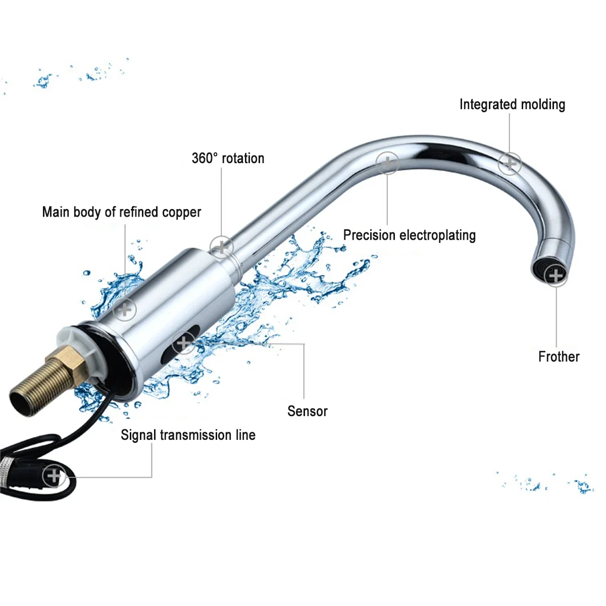 Infrared Sensor Basin Sink Faucet Touchless Automatic Touch Free Water Saving Sensor Deck Mount Sense Water Faucets Tap Silver