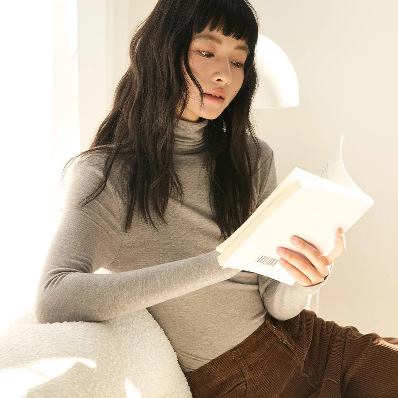 قميص Lyocell Turtleneck الأساسي للنساء، خريف وشتاء، Lenzing Tencel، التخسيس، سترة محبوكة، بلوزة طويلة دافئة من الصوف