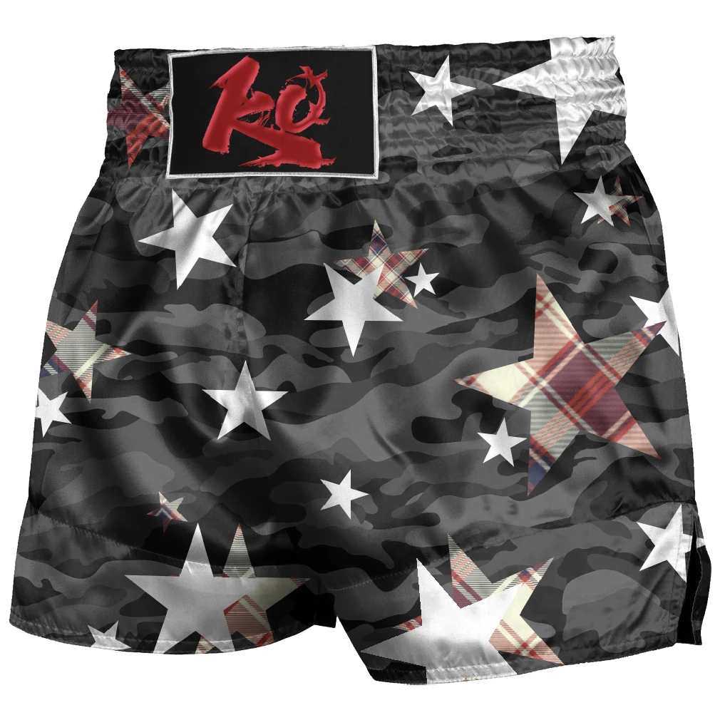 Men USA Flag Fighting Grappling Shorts Black Camo Stars Hunter Flag Muay Thai Boxing Trunks