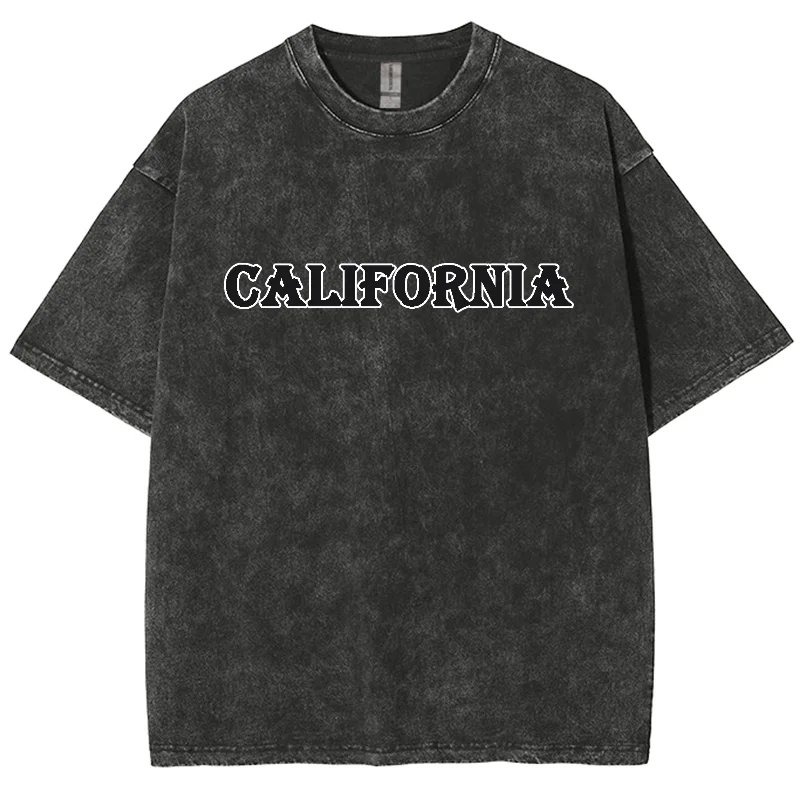 Pure Letter Print Women's T-Shirt Loose Oversized Wash Denim Short Sleeve Summer 2024 Basic High Quality Cotton Tee