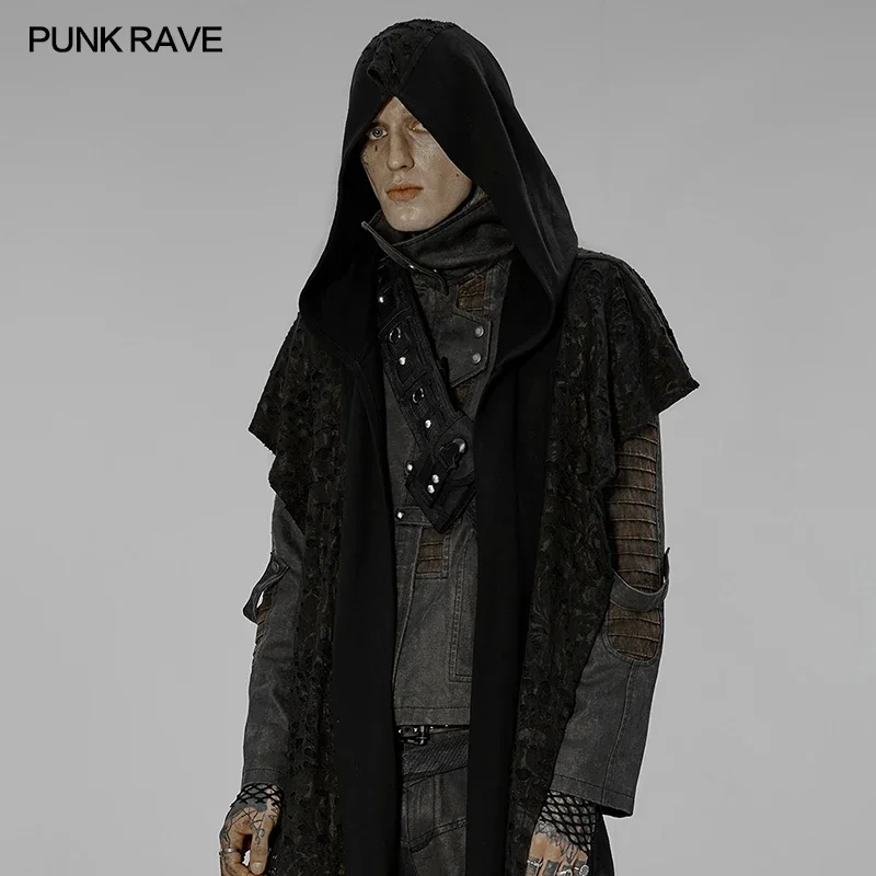 PUNK RAVE Men's Post-apocalyptic Style Oversize Hooded Scarf