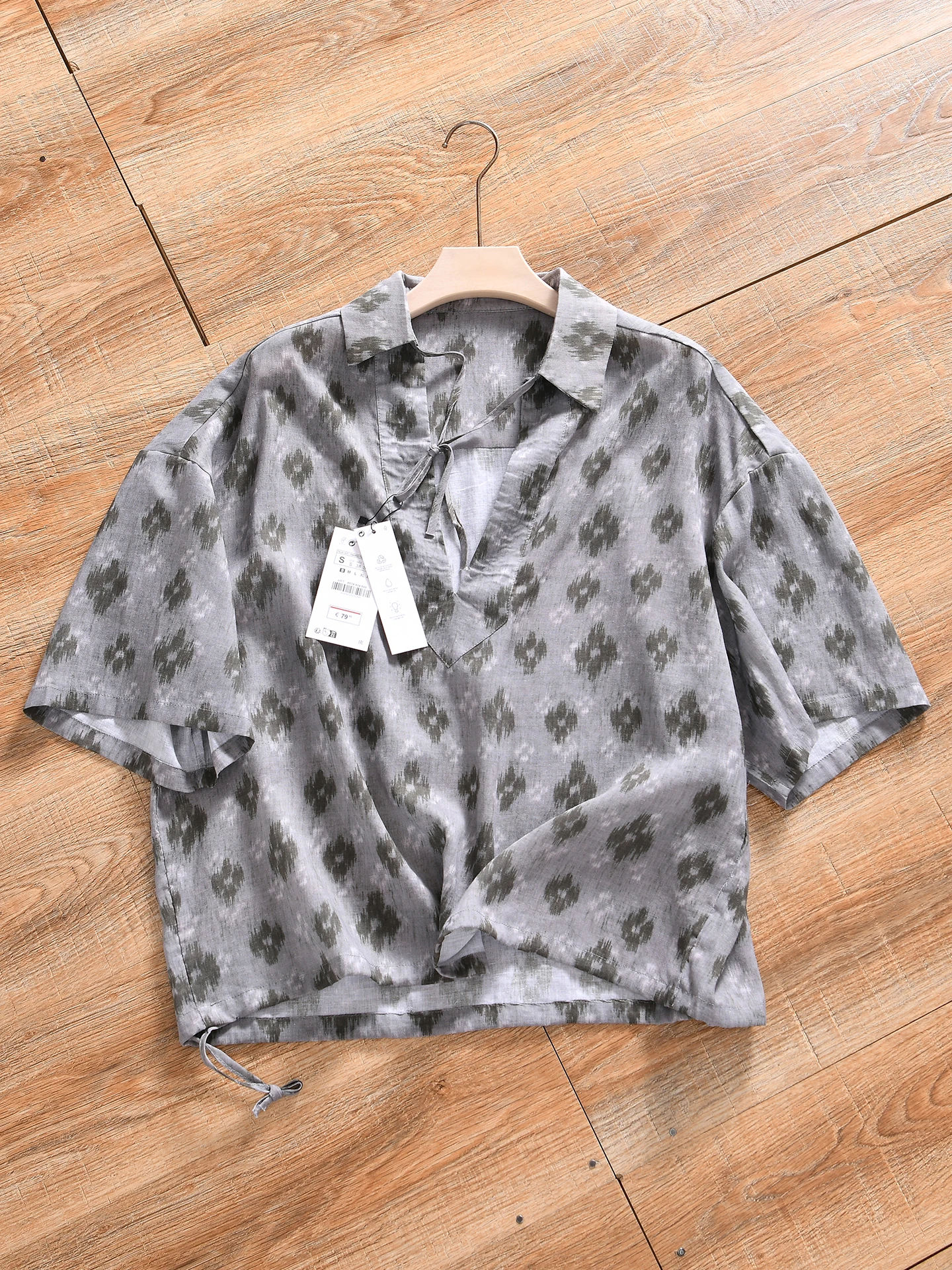 

Nordic Small Mixture Flax Blend Graffiti Full Body Ultra-Thin Breathable Loose Short-Sleeve Men's Shirt Casual Style Sum...