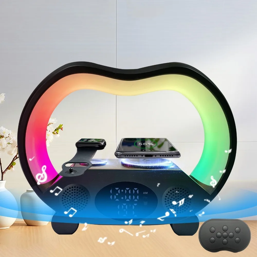 

6 IN 1 Multifunction Wireless Charger Fast Charging Station Smart Lamp Stand Speaker With RGB Night Bedroom Decor