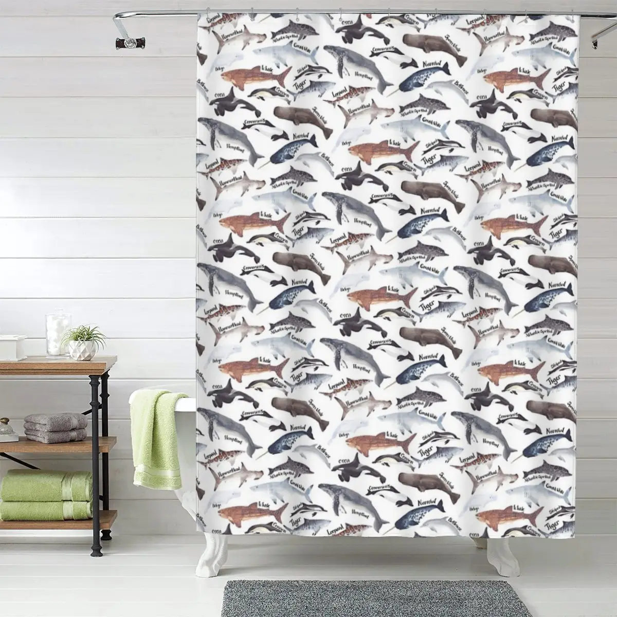 

Акварельные занавески для душа с изображением видов китов, акул и дельфинов, полиэстеровые водонепроницаемые занавески для ванной комнаты с крючками