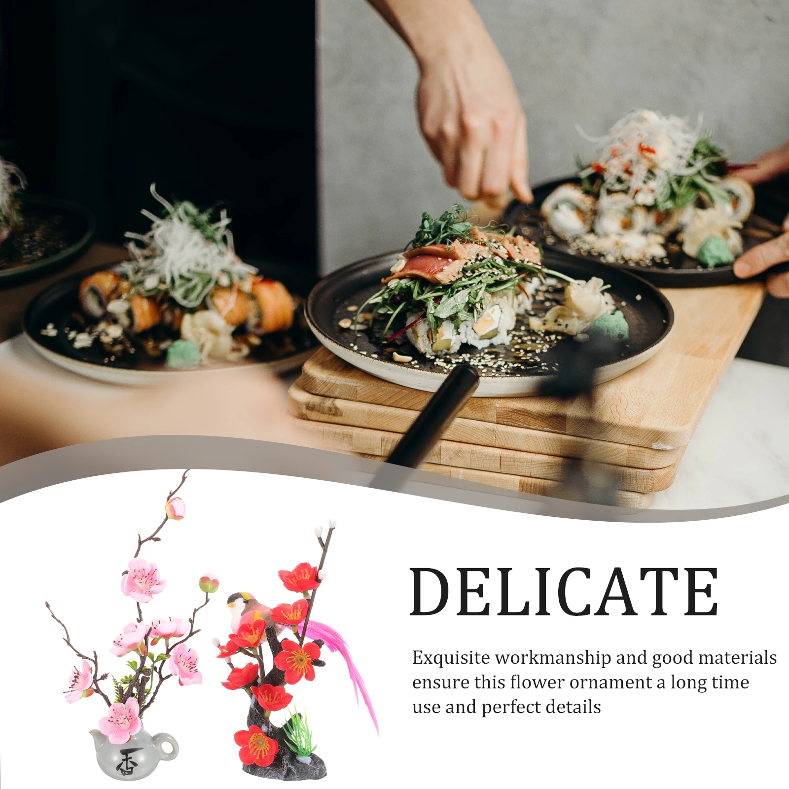 

2pcs Artificial Flower Sushi Plate Decorations Lifelike Ornaments Enhancing Dish Appeal Long-Lasting Elegantsushi Accessories