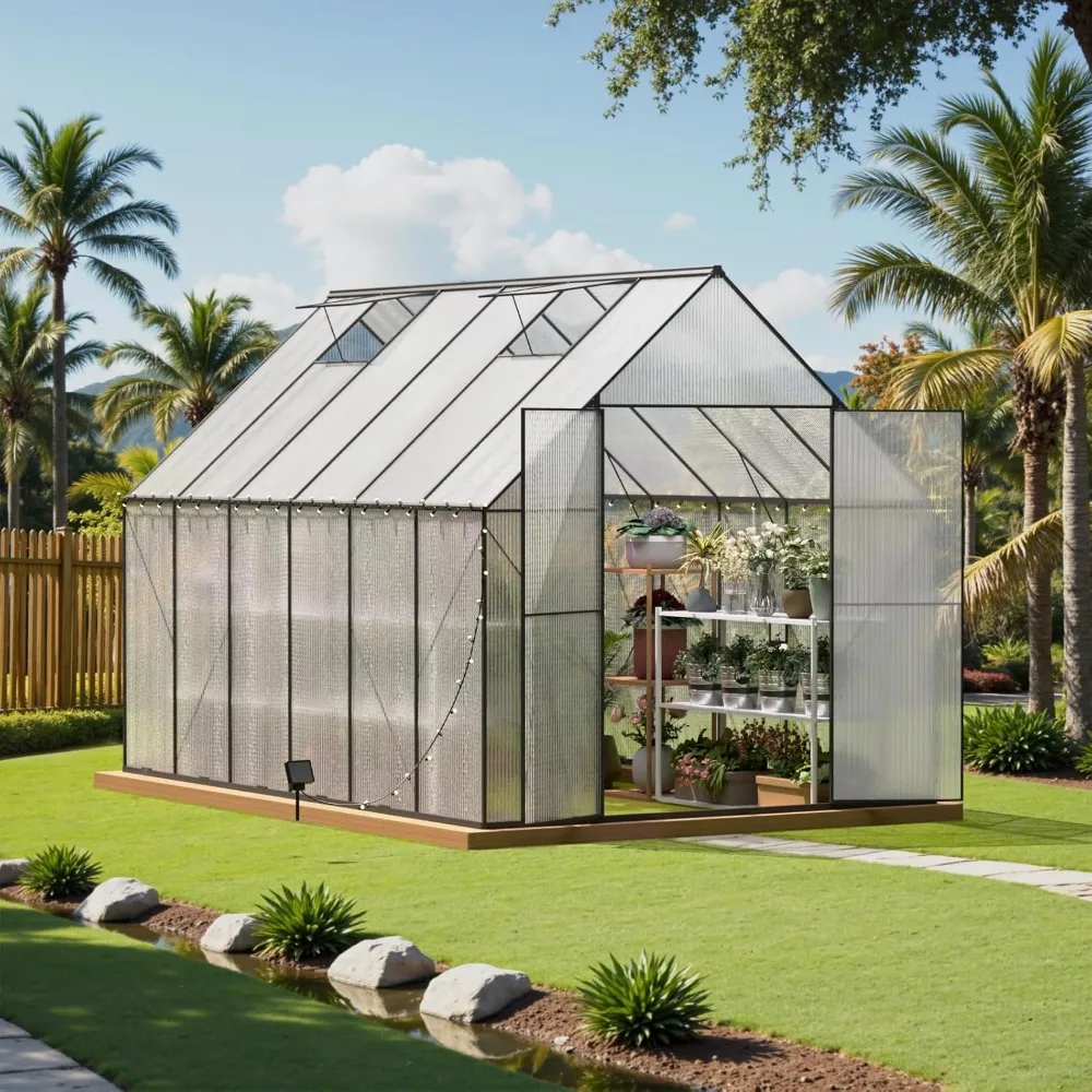 

8x12 FT Green House for Outside, Greenhouse for Outdoor, Backyard Green House, Walk-in Garden Greenhouse, Heavy Duty Polycarbona