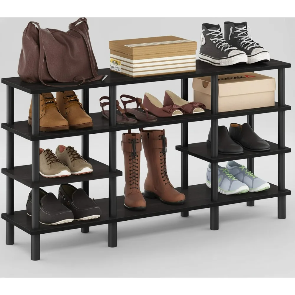 

4-Tier Multipurpose Wide Shelf TV Stand for Living Room, Espresso/Black - Holds 55" TVs & 40lbs per Shelf