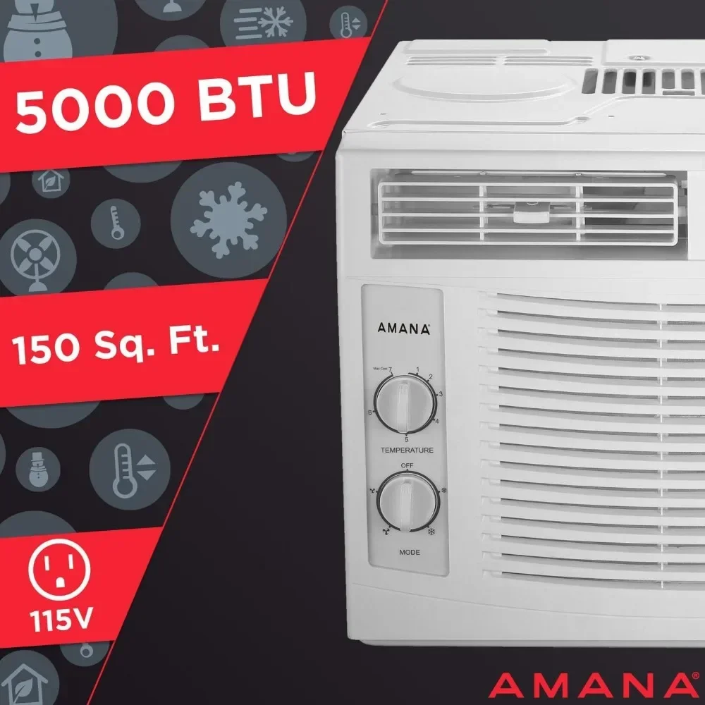 5,000 BTU Window Air Conditioner for Small Rooms Up To 150 Sq. Ft., Mechanical Controls, Auto Shutoff, Washable Filter