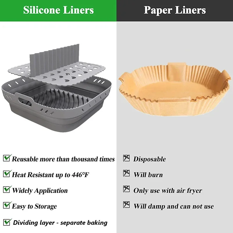 Air Fryer Silicone Basket Plate Square Reusable Air Fryer Cooking Accessories Foldable 20cm/22cm Airfryer Tool Baking Molds