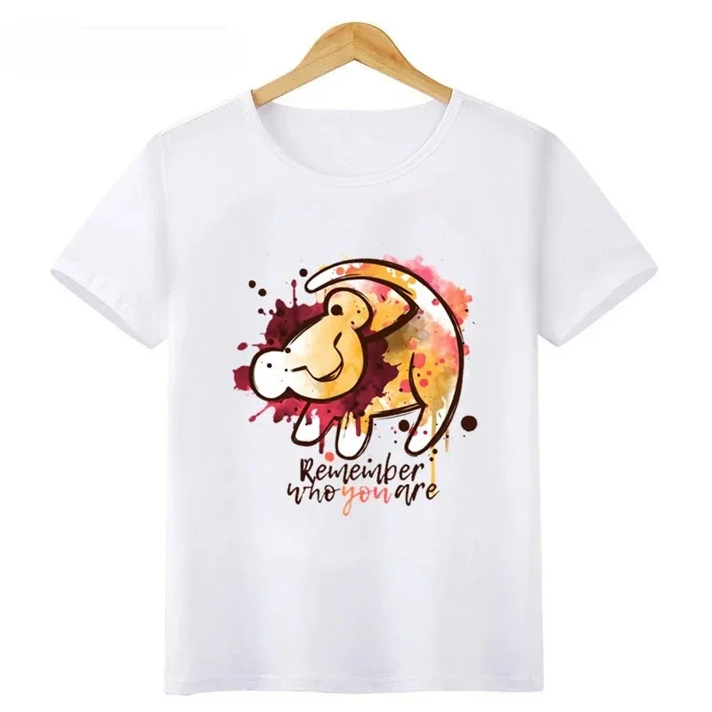 Disney Hakuna Matata T-shirts The Lion King Simba Cartoon Print 2024 Summer Children T-Shirts Boys Girls Kids Men Family Tees