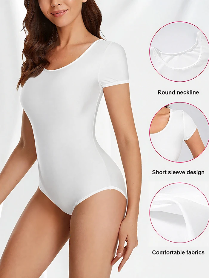 Women Classics Basic Gymnastics Dance Leotard  Adult Team Short Sleeve Ballet Leotard Halloween Costumes