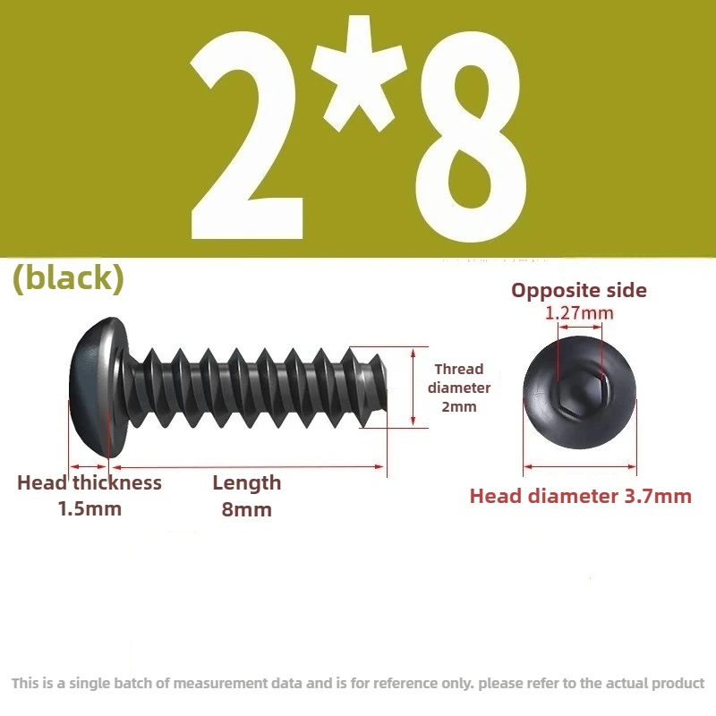 

8 Grade Black Flat Tail Hex Socket Self-Tapping Screws – Button Head, Sizes M2-M2.6 for Furniture & Wood Panel Fixing
