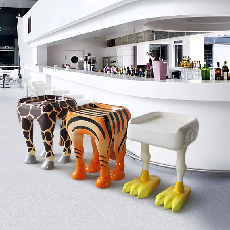 

Fiberglass Painting Single bar Stool Chair Animal zebra Giraffe Elephant Bird Duck lion Cow Bust Sculpture Legged Sitting Stool