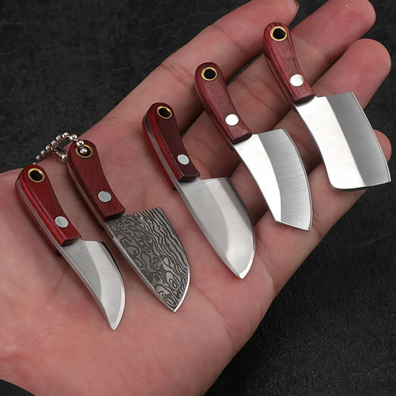 Wood Handle Kitchen Keychain Pocket Knife Stainless Steel Camping Small Mini Portable Knife Peeler Fixed Blade Multi EDCs