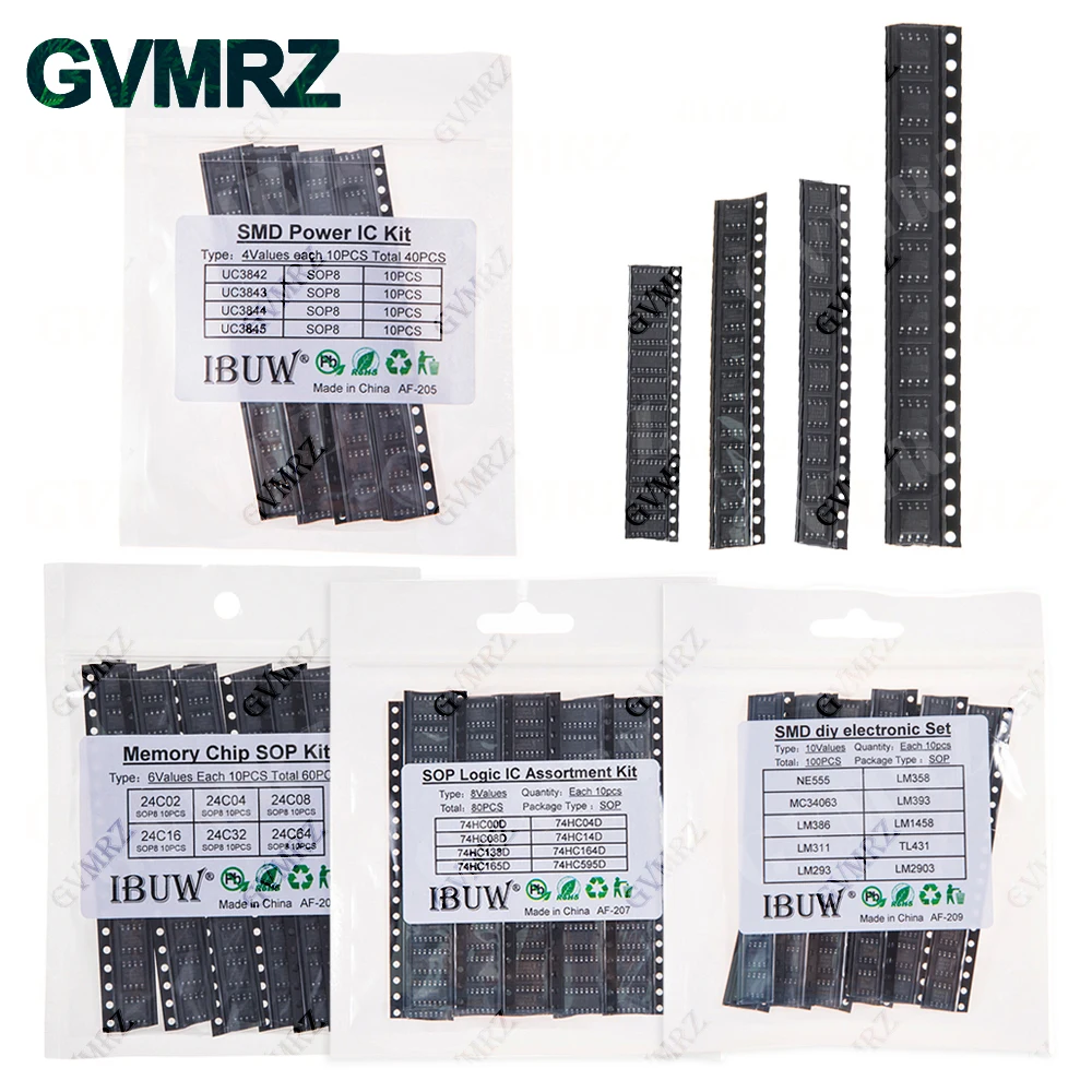 NE555 LM358 TL431 LM393 UC3842 UC3843 UC3844 UC3845 SOP-8 24C02 24C04 24C08 74HC00 SMD Fonte de alimentação IC Kit