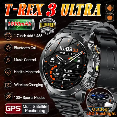 GUHUAVMI New Smart Watch Men 1000mAh Large Capacity Battery Outdoor Flashlight Bluetooth Call Waterproof Sport Fitnes Smartwatch