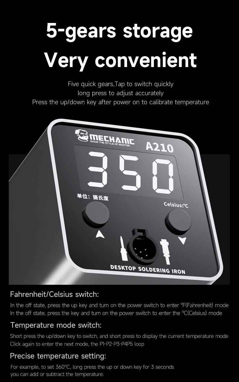 MECHANIC OFFICIAL A210 Desktop Simple Soldering Station LED Display Iron Tip Welding Temperature Control For Phone Repair Tools