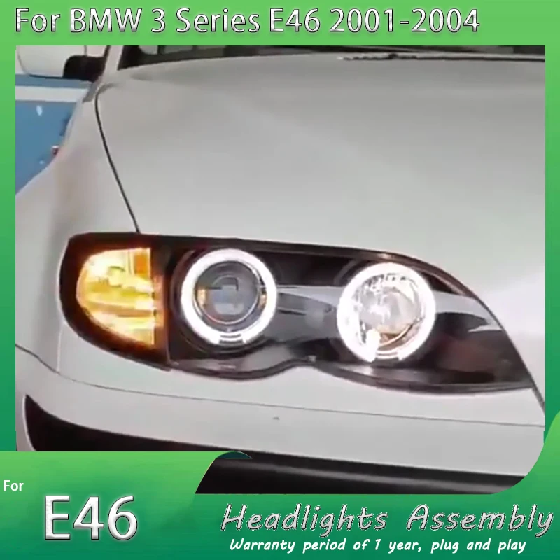 

Фары для BMW 3 серии E46 4-дверные 01-04, стиль EMARK, LED DRL, динамический сигнал поворота, биксеноновые линзы, комплект фар в сборе